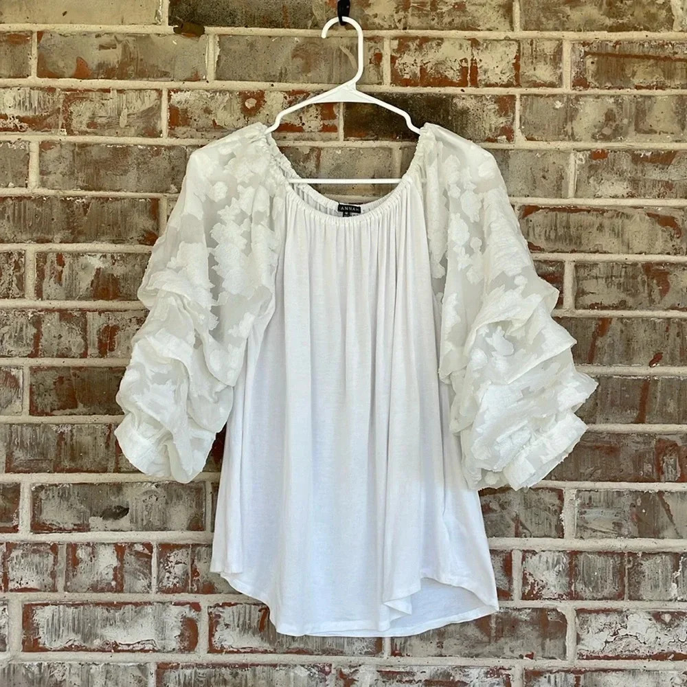 Hannah Off White Peasant Boho Lace‎ Sleeved  Caribbean Top